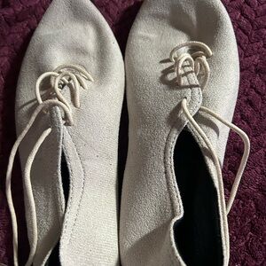 Women’s Lace-Up Suede Flats in Light Beige
